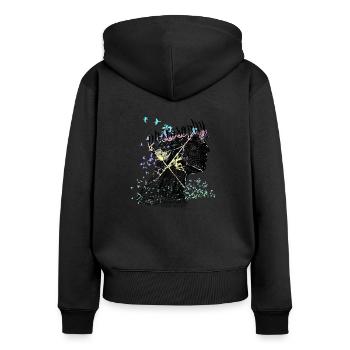 Philosophie - Frauen Premium Bio Zip Hoodie - Schwarz - Hinten - Julia (174cm)