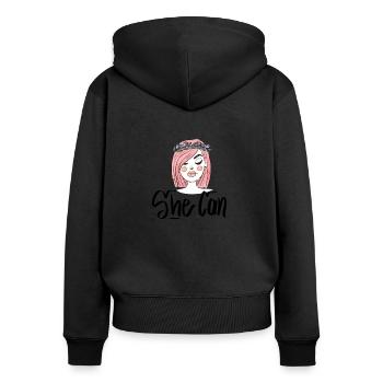 She Can - Frauen Premium Bio Zip Hoodie - Schwarz - Hinten - Julia (174cm)