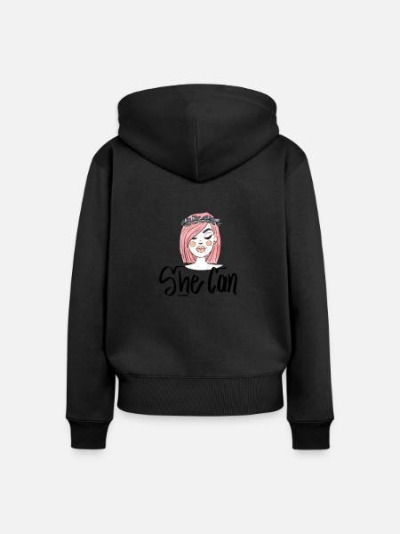 She Can - Frauen Premium Bio Zip Hoodie - Schwarz