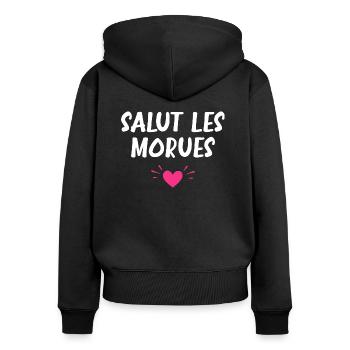 Salut les morues - Sweat à capuche zippé Premium bio Femme - noir - Dos - Julia (174cm)