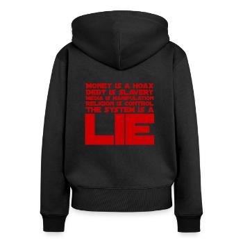 Religion ist Kontrolle - Frauen Premium Bio Zip Hoodie - Schwarz - Hinten - Julia (174cm)