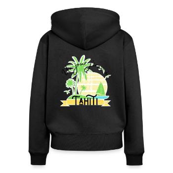 Un jour j irai à Tahiti - Sweat à capuche zippé Premium bio Femme - noir - Dos - Julia (174cm)