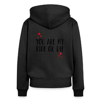 Vous êtes mon ride ou la | Love Couple amour - Sweat à capuche zippé Premium bio Femme - noir - Dos - Julia (174cm)