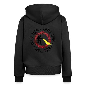 Urbex Team - Frauen Premium Bio Zip Hoodie - Schwarz - Hinten - Julia (174cm)