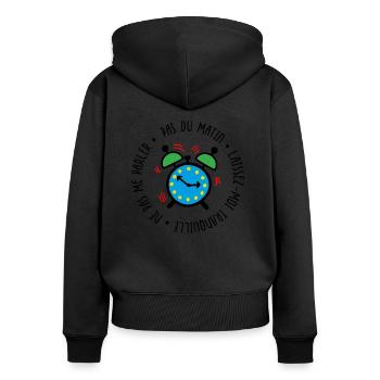 Pas du matin, laissez-moi tranquille - Sweat à capuche zippé Premium bio Femme - noir - Dos - Julia (174cm)