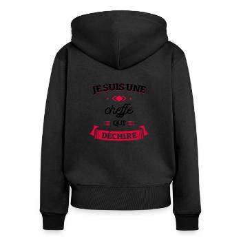 CHEFFE QUI DÉCHIRE - Sweat à capuche zippé Premium bio Femme - noir - Dos - Julia (174cm)