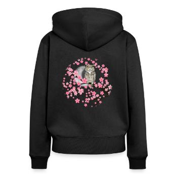 American eagle owl in a blossom tree - Women's Premium Organic Zip Hoodie - black - Back - Julia (174cm)