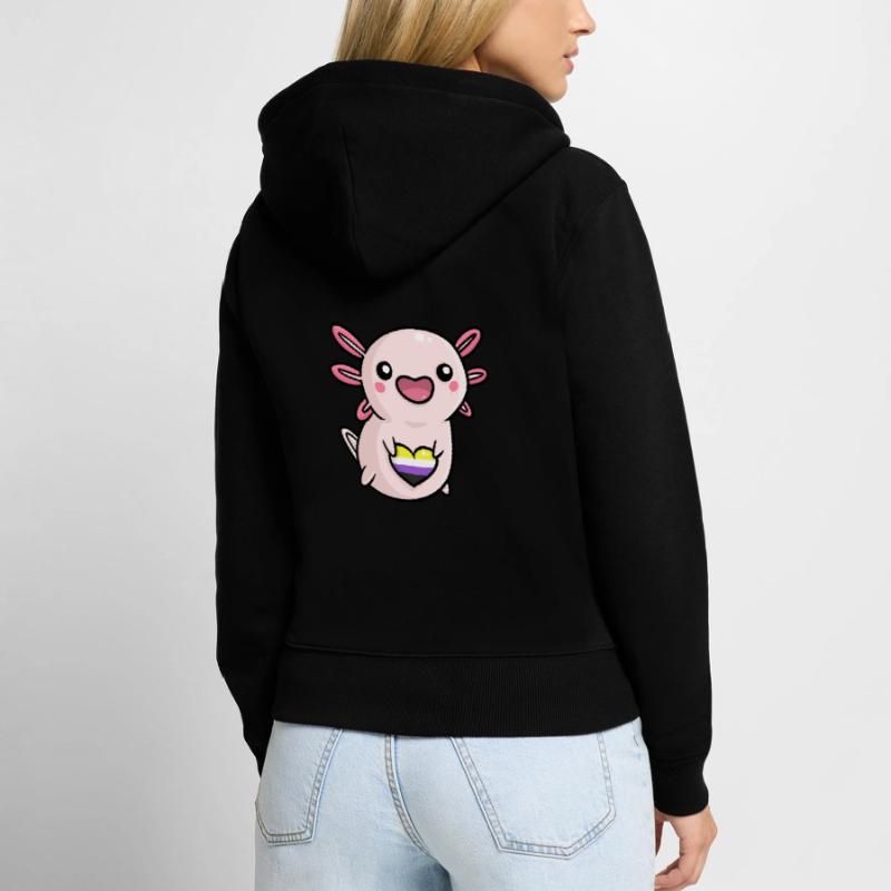 Doux Axolotl Nonbinary Queer Drapeau Drapeau LGBTQ Sweat à capuche zippé Premium bio Femme