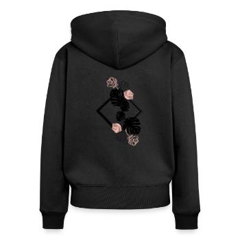 Fleurs roses roses - Sweat à capuche zippé Premium bio Femme - noir - Dos - Julia (174cm)