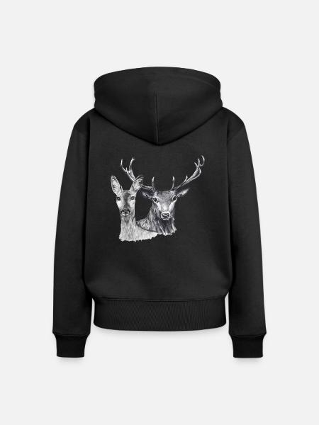 Reh und Reh - Frauen Premium Bio Zip Hoodie - Schwarz