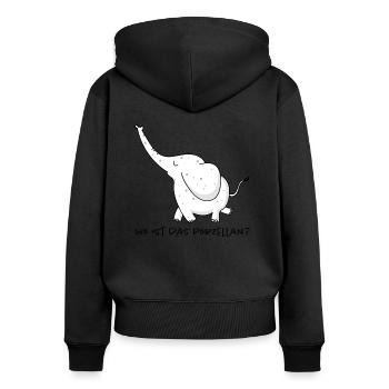 Elefant sucht Porzellan - Frauen Premium Bio Zip Hoodie - Schwarz - Hinten - Julia (174cm)