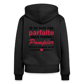pas parfaite mais femme de pompier - Sweat à capuche zippé Premium bio Femme - noir - Dos - Julia (174cm)