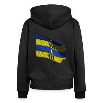 Hinweis Ameland - Frauen Premium Bio Zip Hoodie - Schwarz - Hinten - Julia (174cm)