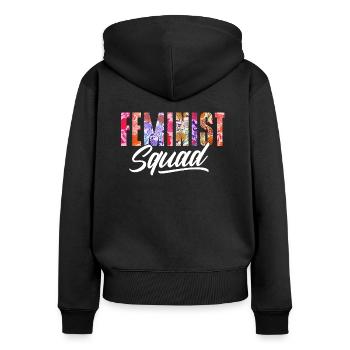 Troupe féministe Féministe - Sweat à capuche zippé Premium bio Femme - noir - Dos - Julia (174cm)