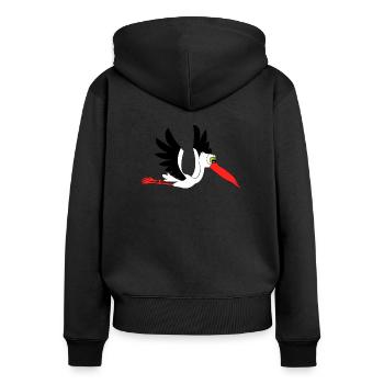storch baby geburt geburtstag schwanger klapper - Frauen Premium Bio Zip Hoodie - Schwarz - Hinten - Julia (174cm)