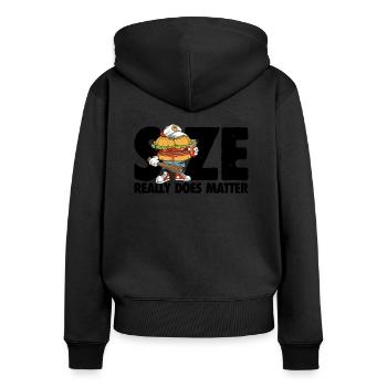 Auf die Größe kommt es an - Burger Humor Gift - Frauen Premium Bio Zip Hoodie - Schwarz - Hinten - Julia (174cm)