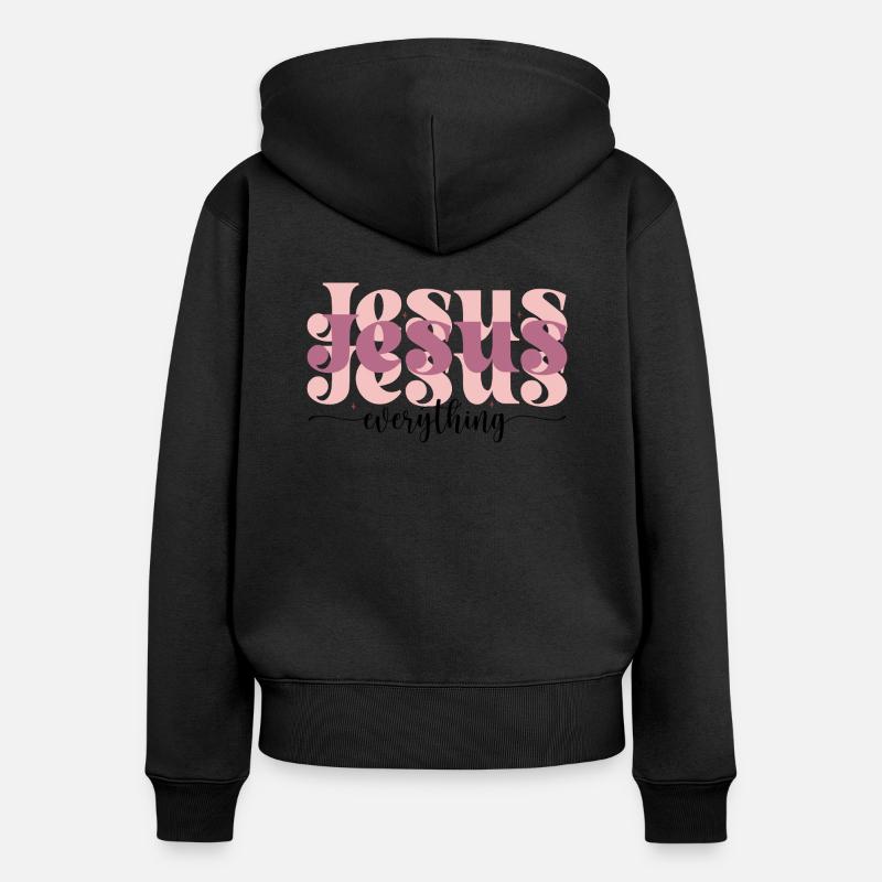 Jésus au-dessus de tout - Sweat à capuche zippé Premium bio Femme - noir