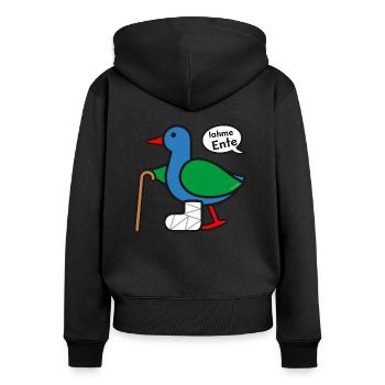 Lahme Ente - Frauen Premium Bio Zip Hoodie - Schwarz - Hinten - Julia (174cm)