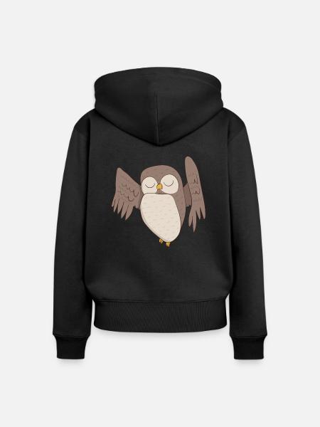 Eule Kauz - Frauen Premium Bio Zip Hoodie - Schwarz