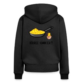 Rührei, Eierspeise kochen, Küken, Berliner Dialekt - Frauen Premium Bio Zip Hoodie - Schwarz - Hinten - Julia (174cm)