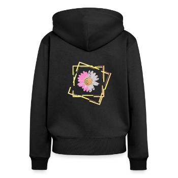 Margerite, Blüte, Blume - Frauen Premium Bio Zip Hoodie - Schwarz - Hinten - Julia (174cm)