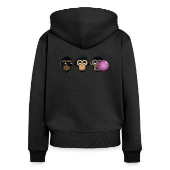 Trois singes - Sweat à capuche zippé Premium bio Femme - noir - Dos - Julia (174cm)
