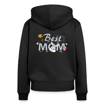 Meilleure maman. Design floral avec lapin - Sweat à capuche zippé Premium bio Femme - noir - Dos - Julia (174cm)
