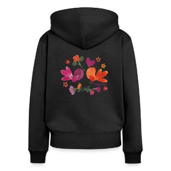 Blütenvögelchen - Frauen Premium Bio Zip Hoodie - Schwarz - Hinten - Julia (174cm)