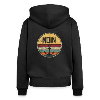 Moin Anker Vintage Retro Style Distressed Norden - Frauen Premium Bio Zip Hoodie - Schwarz - Hinten - Julia (174cm)