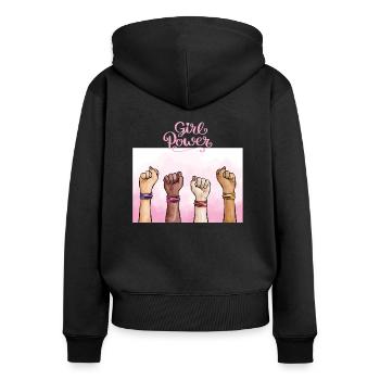 Girl Power - Frauen Premium Bio Zip Hoodie - Schwarz - Hinten - Julia (174cm)