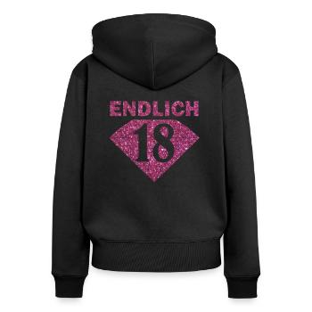 Endlich 18 Spruch Pink Glitzer - Frauen Premium Bio Zip Hoodie - Schwarz - Hinten - Julia (174cm)