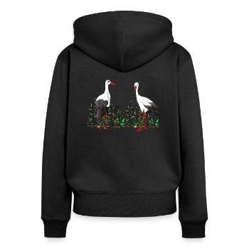 Störche - Frauen Premium Bio Zip Hoodie - Schwarz - Hinten - Julia (174cm)