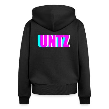 Untz Rave - Frauen Premium Bio Zip Hoodie - Schwarz - Hinten - Julia (174cm)