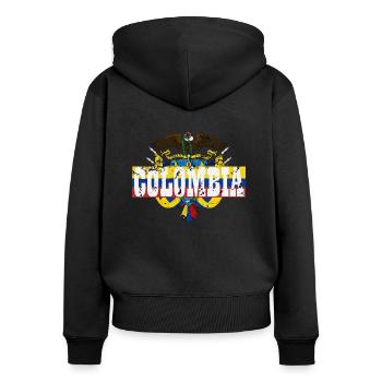 Logo de la Colombie moderne - Sweat à capuche zippé Premium bio Femme - noir - Dos - Julia (174cm)