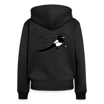 La pie aime les paillettes - Sweat à capuche zippé Premium bio Femme - noir - Dos - Julia (174cm)