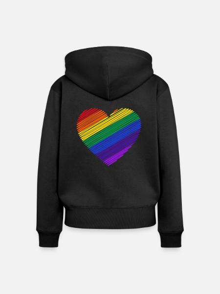 Regenbogenherz - Frauen Premium Bio Zip Hoodie - Schwarz