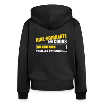 aide soignante en cours / bientôt aide-soignante - Sweat à capuche zippé Premium bio Femme - noir - Dos - Julia (174cm)