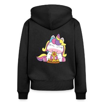 Licorne mangeant la pizza - Sweat à capuche zippé Premium bio Femme - noir - Dos - Julia (174cm)