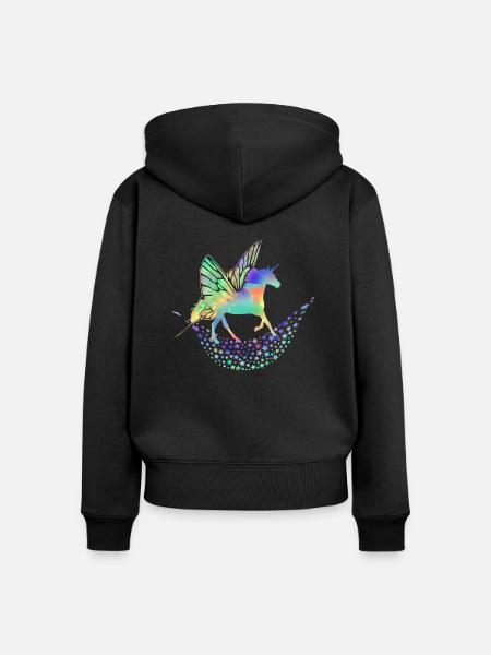 Einhorn Fabelwesen - Frauen Premium Bio Zip Hoodie - Schwarz