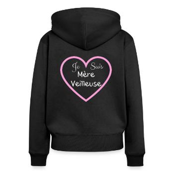 Ich bin wach - Frauen Premium Bio Zip Hoodie - Schwarz - Hinten - Julia (174cm)