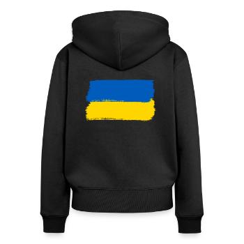 Ukraine Flagge Pinselstyl - Frauen Premium Bio Zip Hoodie - Schwarz - Hinten - Julia (174cm)