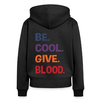 Be cool, give Blood! Vintage - Frauen Premium Bio Zip Hoodie - Schwarz - Hinten - Julia (174cm)