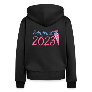 Schulkind 2023 - Frauen Premium Bio Zip Hoodie - Schwarz - Hinten - Julia (174cm)