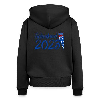 Schulkind 2023 blau - Frauen Premium Bio Zip Hoodie - Schwarz - Hinten - Julia (174cm)