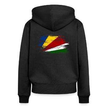 Drapeau des Seychelles utilisé - Sweat à capuche zippé Premium bio Femme - noir - Dos - Julia (174cm)