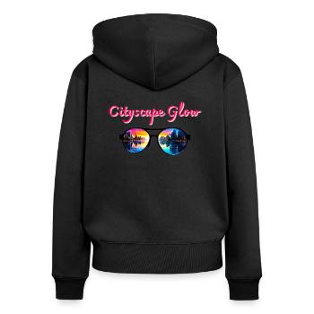 Cityscape Glow, Sonnenbrille - Frauen Premium Bio Zip Hoodie - Schwarz - Hinten - Julia (174cm)