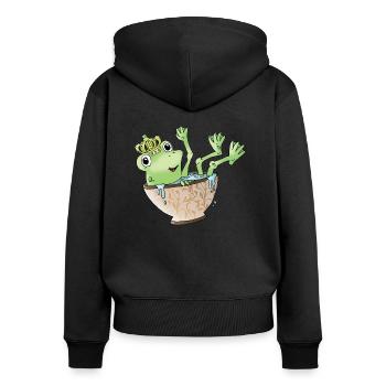 Grenouille grenouille roi couronne coupe de la couronne vert - Sweat à capuche zippé Premium bio Femme - noir - Dos - Julia (174cm)
