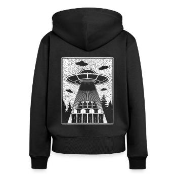Tekno 23 Alien UFO - Frauen Premium Bio Zip Hoodie - Schwarz - Hinten - Julia (174cm)