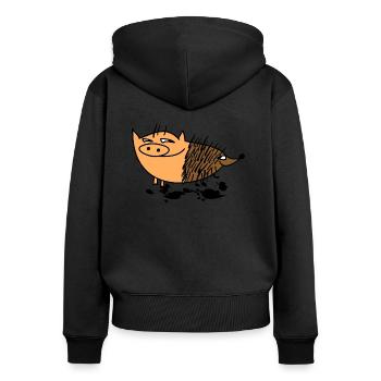 Schwein und Igel -Schweinigel (b) - Frauen Premium Bio Zip Hoodie - Schwarz - Hinten - Julia (174cm)
