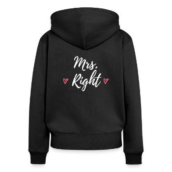 Mrs. Right Hochzeit Geschenk Spruch Partnerlook - Frauen Premium Bio Zip Hoodie - Schwarz - Hinten - Julia (174cm)